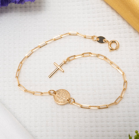 Pulsera San benito en Oro laminado 18k para Dama