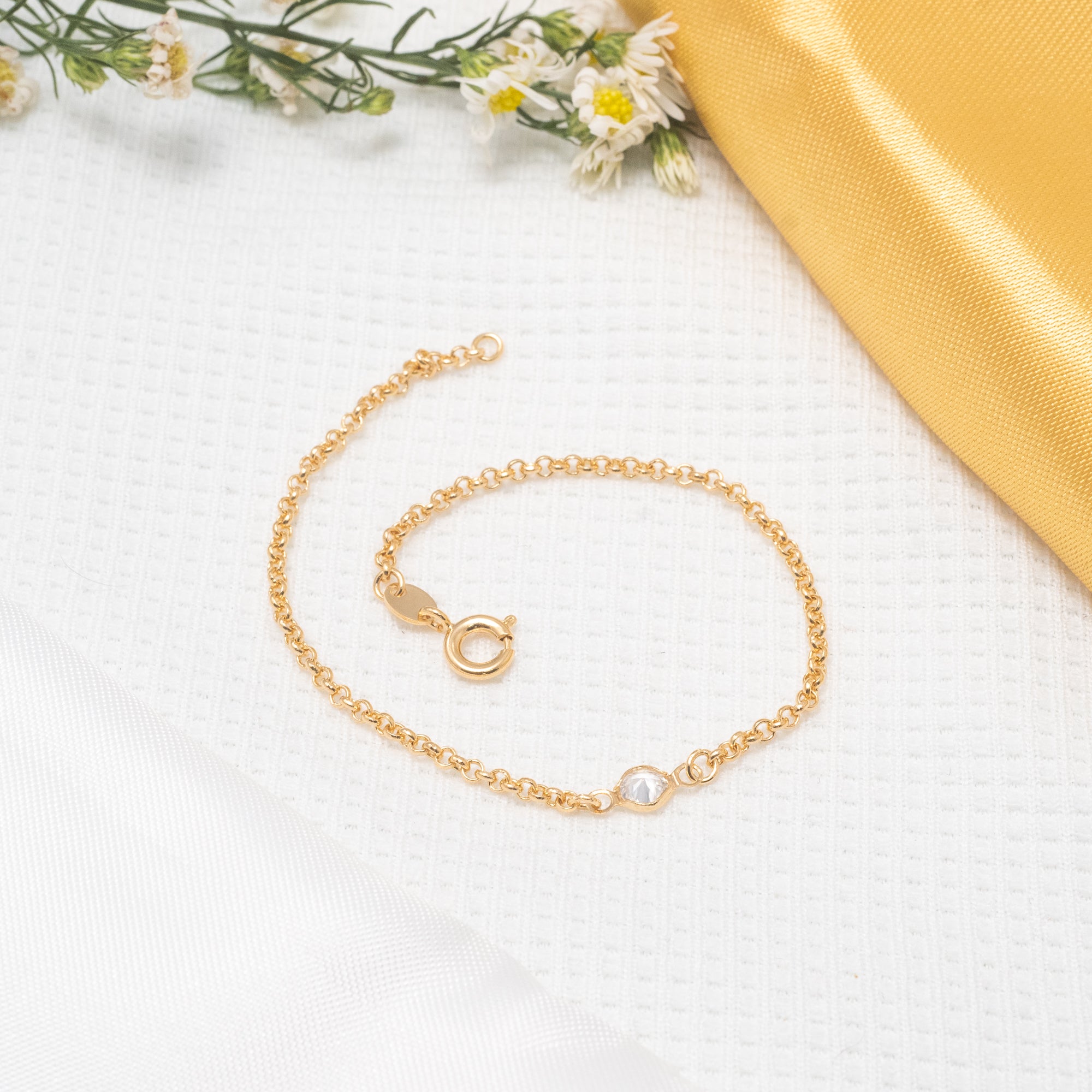 Pulsera 1 Circón en Oro laminado 18k para Dama