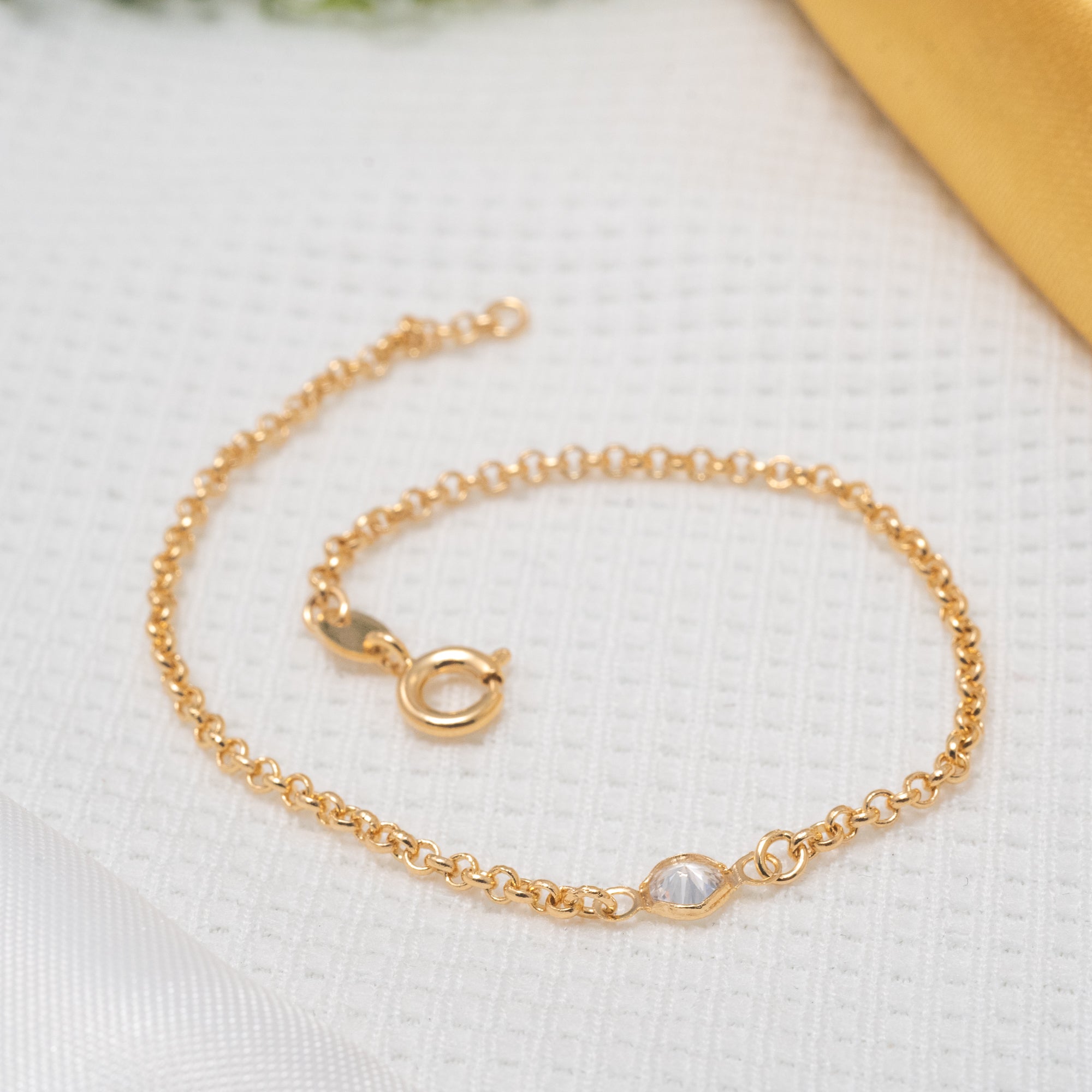 Pulsera 1 Circón en Oro laminado 18k para Dama